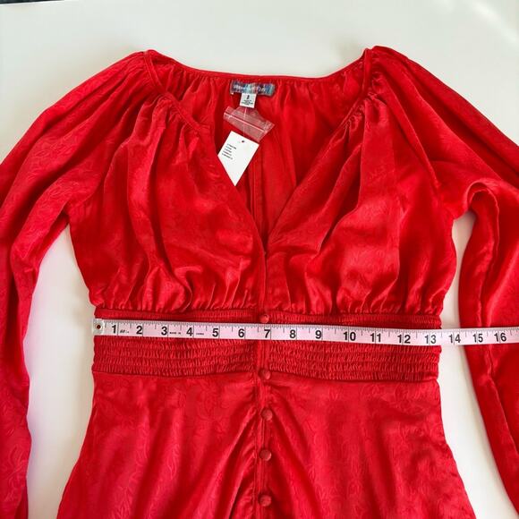 Urban Outfitters Rebecca Red Long Sleeve Jacquard Boho Holiday Mini Dress Small - Picture 7 of 13